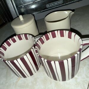 Striped Cream and Maroon Mug Set